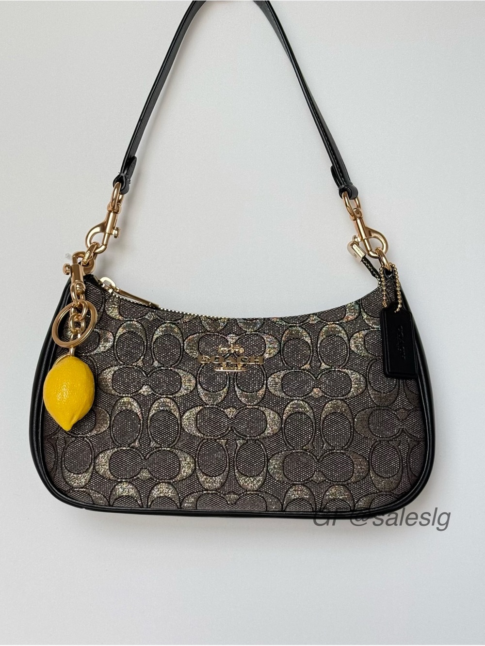 NWT Coach Teri Shoulder Bag Metallic Signature Jacquard Gold/Charcoal CCZ02